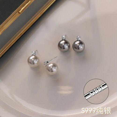 法国Gentle MottoS999纯银正圆珍珠耳环钉饰法国巴黎设计师纯手