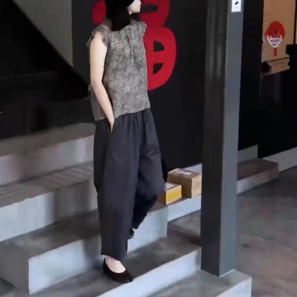 日系george melis夏季新款设计感荷叶边宽松上衣高腰休闲裤女