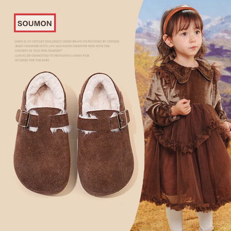 真皮女童棉鞋加绒保暖2024冬季女小童勃肯鞋女宝英伦风皮鞋儿童鞋