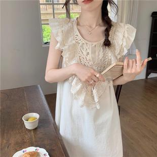 家居服睡裙可外 严选实拍2025时尚 韩版 蕾丝拼接宫廷风公主夏季 薄款