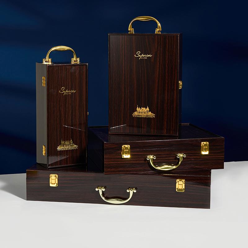 现货红酒盒木盒钢琴烤漆红酒包装盒定制葡萄酒礼盒双支木箱