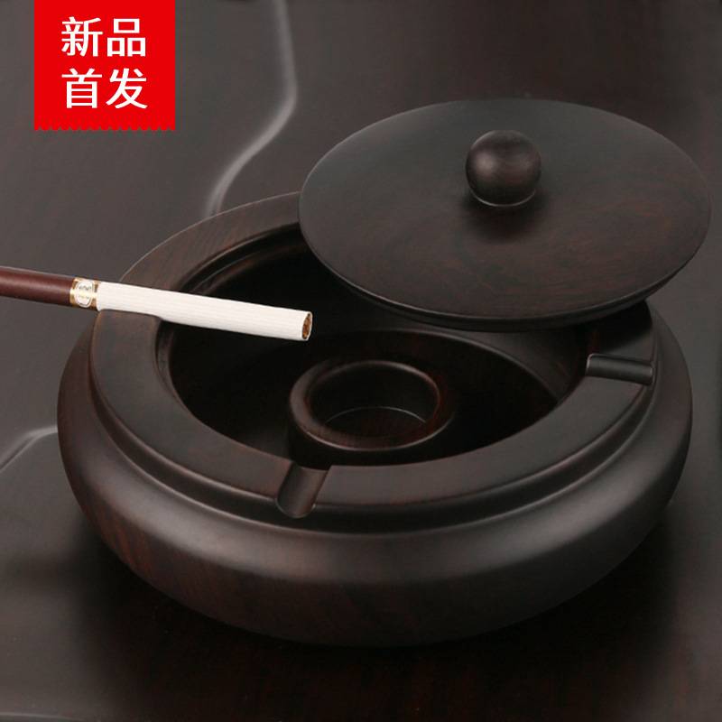 黑檀木烟灰缸logo创意家用中式复古木质烟灰盒实木装饰摆件烟灰缸