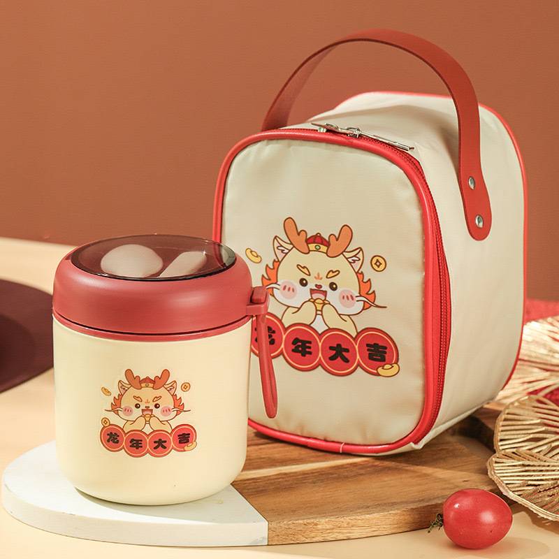 新年新春304不锈钢早餐杯汤杯带盖勺燕麦杯牛奶杯豆浆杯汤罐送礼