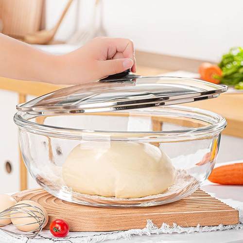 新款大号玻璃盆带盖有盖和面盆家用透明玻璃碗耐热玻璃碗加盖加厚