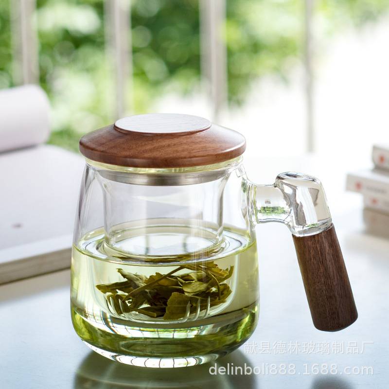 办公耐热过滤玻璃杯家用茶水分离泡茶杯网红男女透明带把花茶杯子