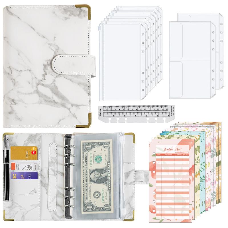 A6现金预算本大理石纹活页本皮革PU手帐本笔记本活页夹手账本