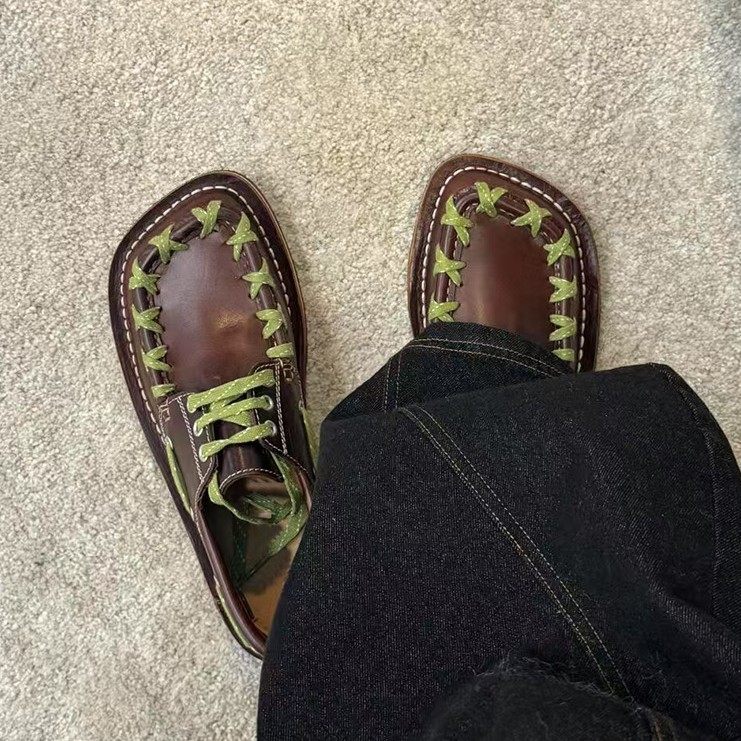 牛皮版~德比鞋女丑萌休闲单鞋方头真皮鞋缝线编织复古乐福鞋小众,女鞋,牛津鞋/布洛克鞋/德比鞋,淘宝优惠券,粉丝福利购,淘宝优惠卷