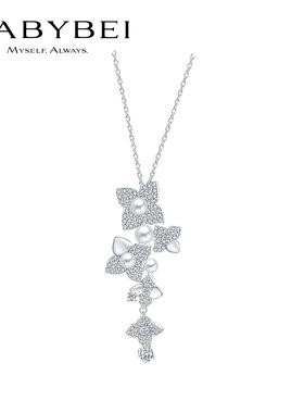 绣球花纯银晚宴约会华丽风毛衣链