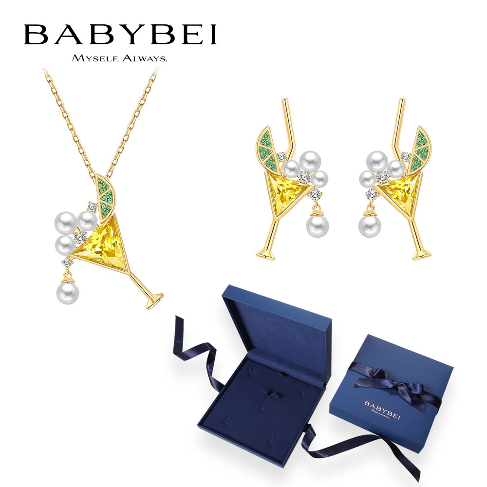 BABYBEI初贝鸡尾酒套装项链耳饰925银贝珠小众彩色设计优雅创意