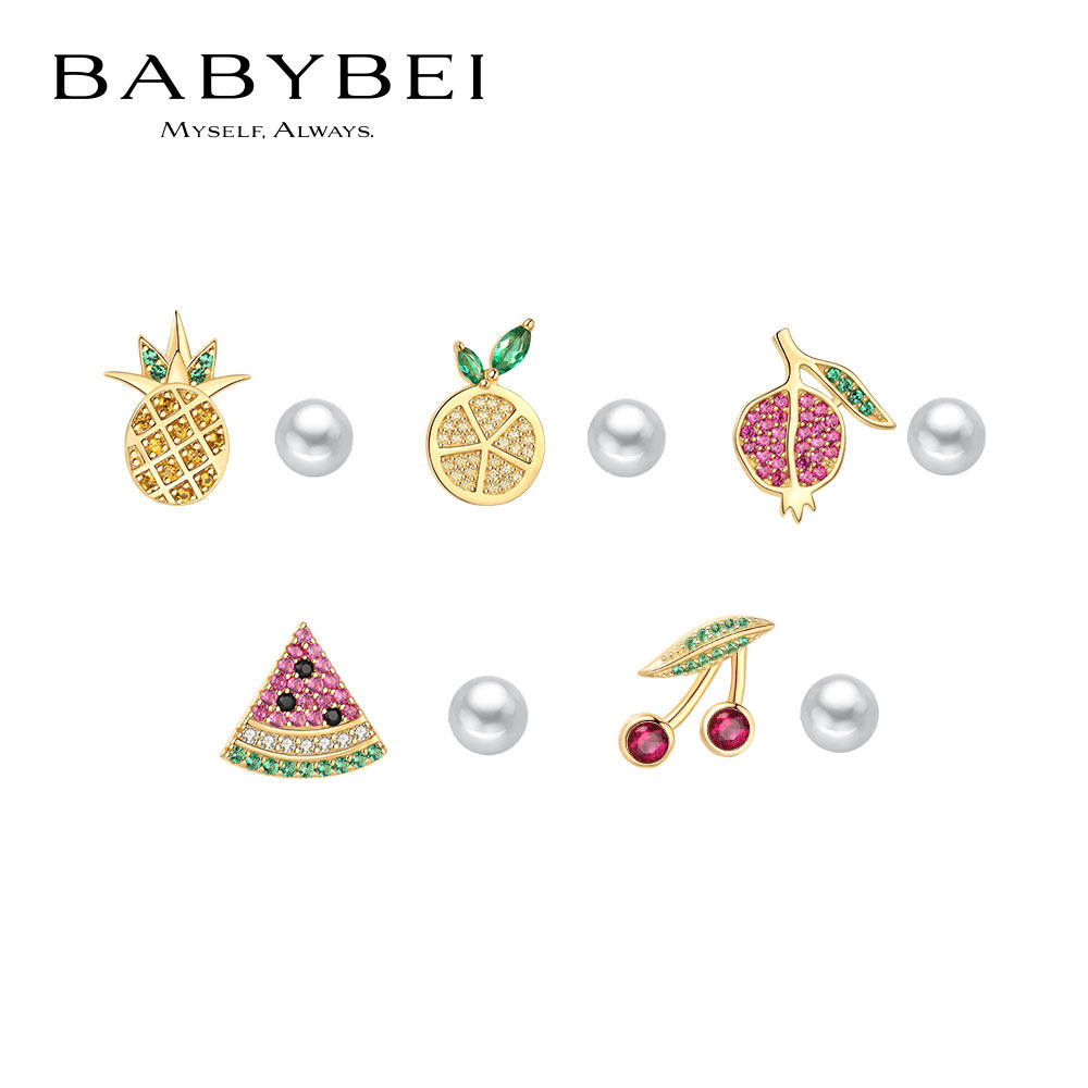 BABYBEI初贝小水果耳钉耳饰925银贝珠菠萝西瓜石榴柠檬樱桃清新