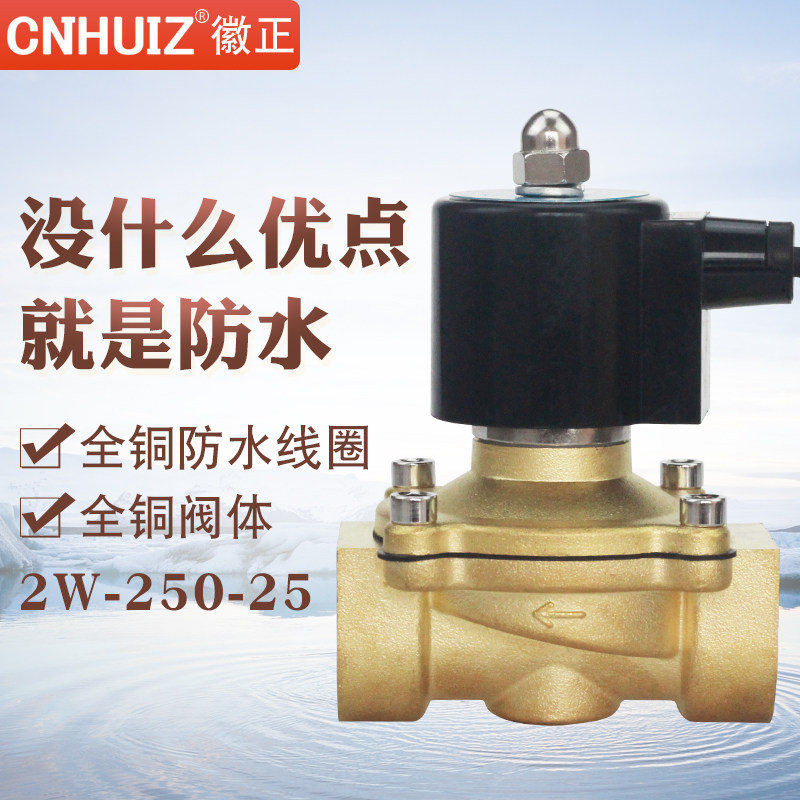 2W-250-25水下电磁阀 DN25跑泉喷泉专用 1寸接口防水阀AC220V常闭