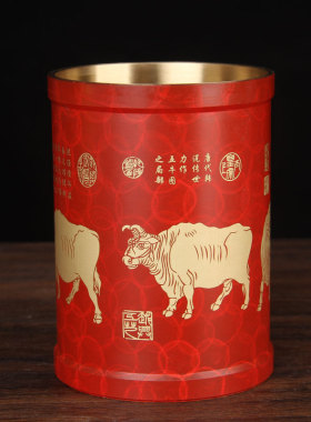 手工彩绘五牛学生办公用品笔筒