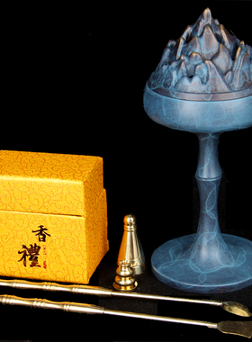 全铜博山香炉套装铜香勺子摆件