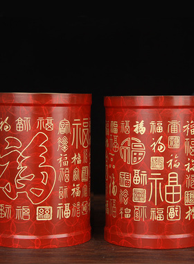 百福铜笔筒彩绘摆件