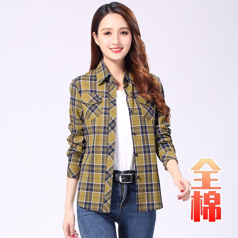 纯棉格子衬衫女长袖2025年春秋新款休闲衬衣防晒码上衣韩范寸外套