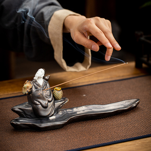 创意香炉陶瓷香插香座姜太公钓鱼办公室茶道禅意工艺品檀香炉摆件