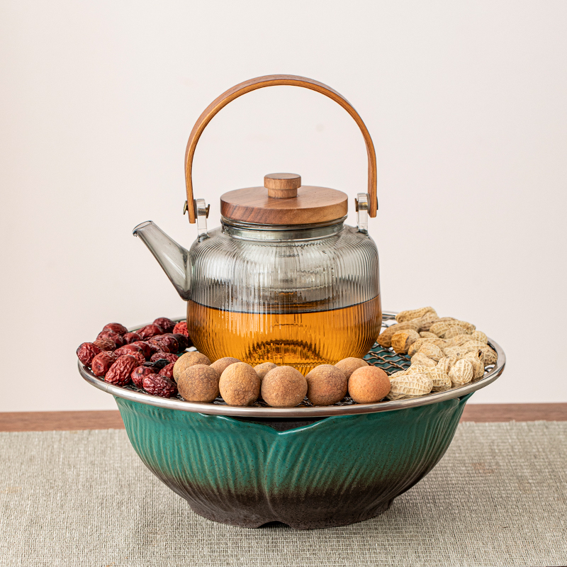 围炉煮茶玻璃煮茶壶莲花电陶炉套装家用耐高温提梁壶泡茶器茶具