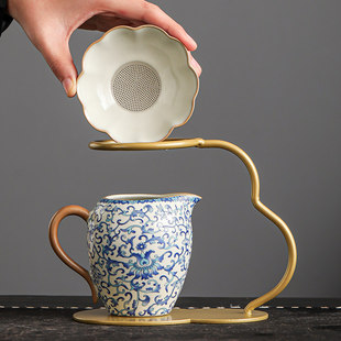 汝窑青花茶漏茶滤公道杯创意一体家用功夫懒人茶具茶隔茶滤网茶海