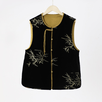 赏心岁月中老年妈妈丝绒马甲洋气绣花中式马夹背心老人坎肩妈妈装