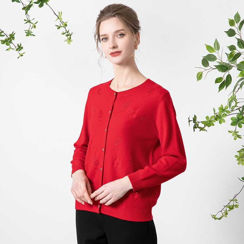 【喜庆新年】赏心岁月妈妈羊毛开衫100纯羊毛洋气中老年女装正品