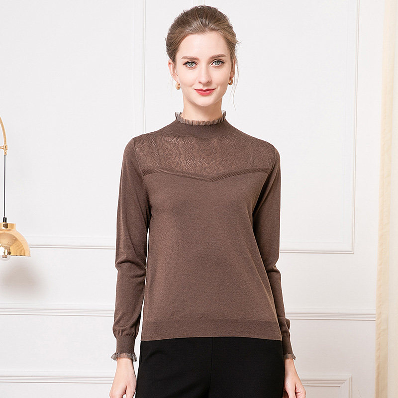 赏心岁月中老年妈妈针织打底衫半高领羊毛衫荷叶边大弹力百搭洋气,女装/女士精品,中老年女装,淘宝优惠券,粉丝福利购,淘宝优惠卷