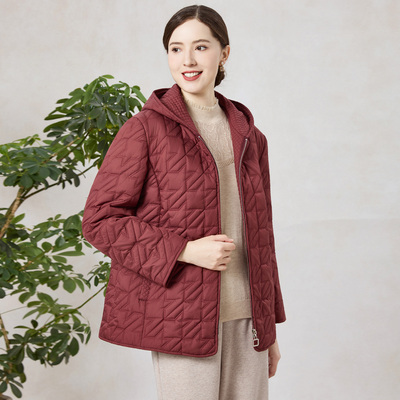 赏心岁月中老年女装妈妈连帽棉服中长款秋冬新款保暖外套大码正品