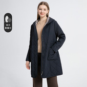 休闲连帽外套正品 赏心岁月中年妈妈桑蚕丝棉服中长款 秋冬新款