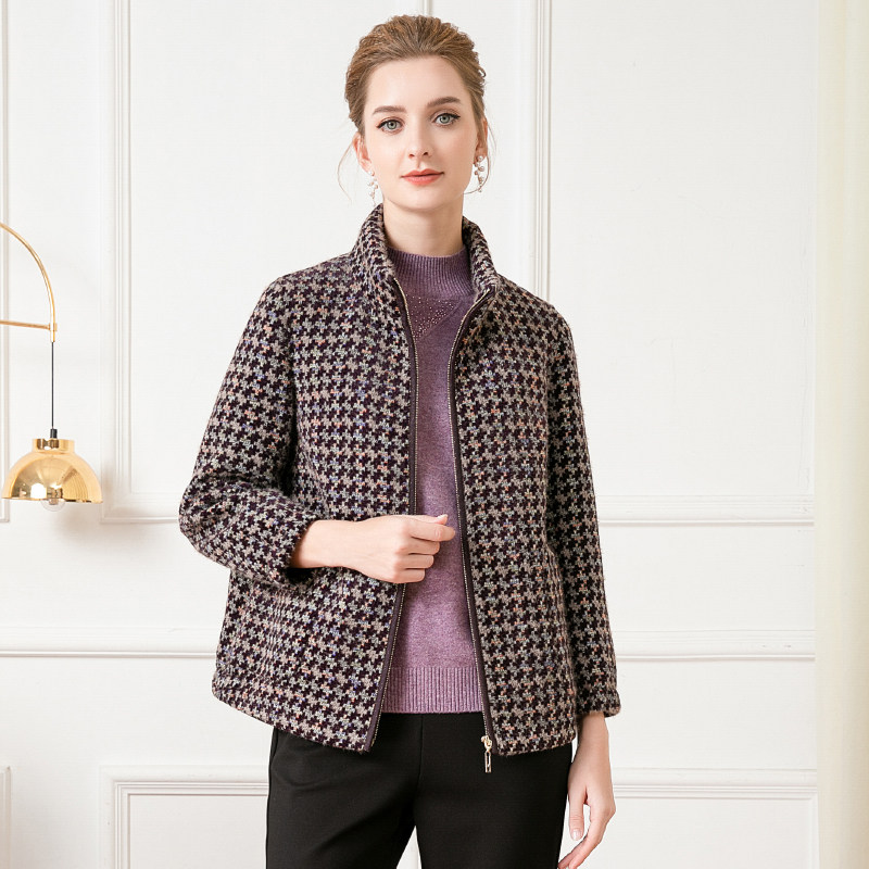 赏心岁月中老年妈妈冬立领呢上衣