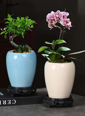 高桩花盆大号复古粗陶透气法师高盆特价清仓多肉植物带托家用陶瓷