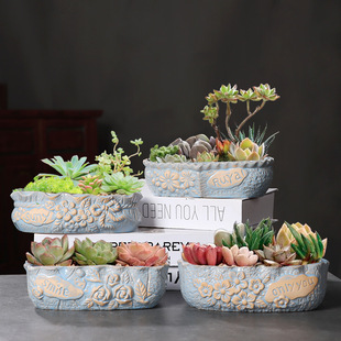 花园 大号肉肉植物陶土个性 简约清仓长方形大口径多肉花盆陶瓷 包邮