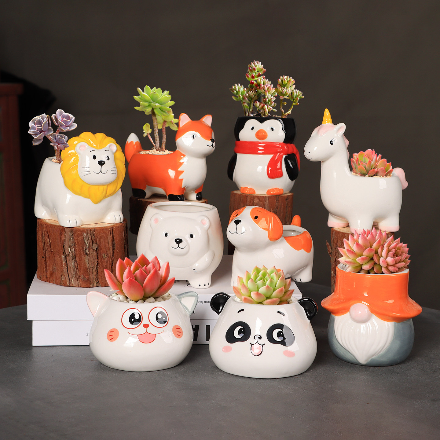 卡通动物造型陶瓷花盆可爱萌宠多肉植物种植盆栽装饰摆件迷你花器