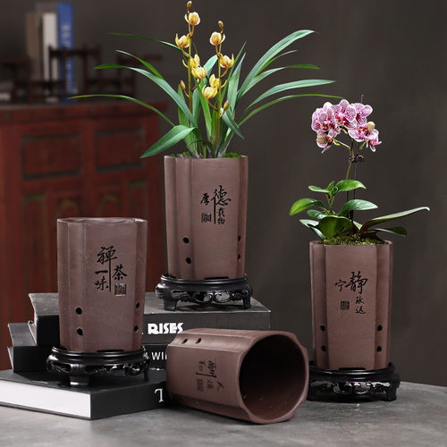 紫砂四方高款紫砂兰花蝴蝶兰盆