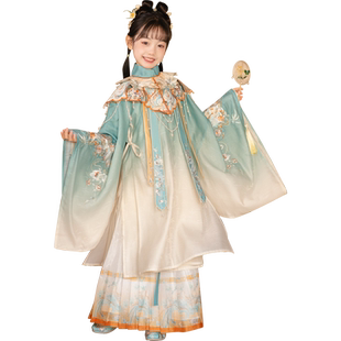 乌扣.青鸾 女童汉服春秋款儿童中国风古装高端明制云肩马面裙春季