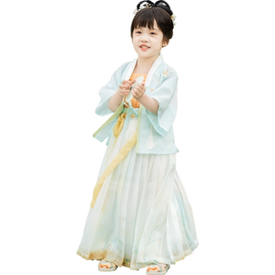 乌扣. 宋词女童汉服夏款儿童中国风改良古装宋制对襟套装夏季春夏