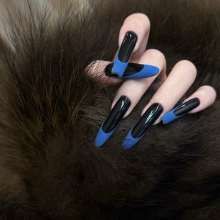 辣妹手工克莱因蓝立体法式高级感小众御姐风显白美甲美甲贴片