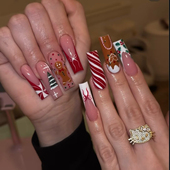 高级感法式 Merry Christmas圣诞美甲新年红新款 手工美甲贴片