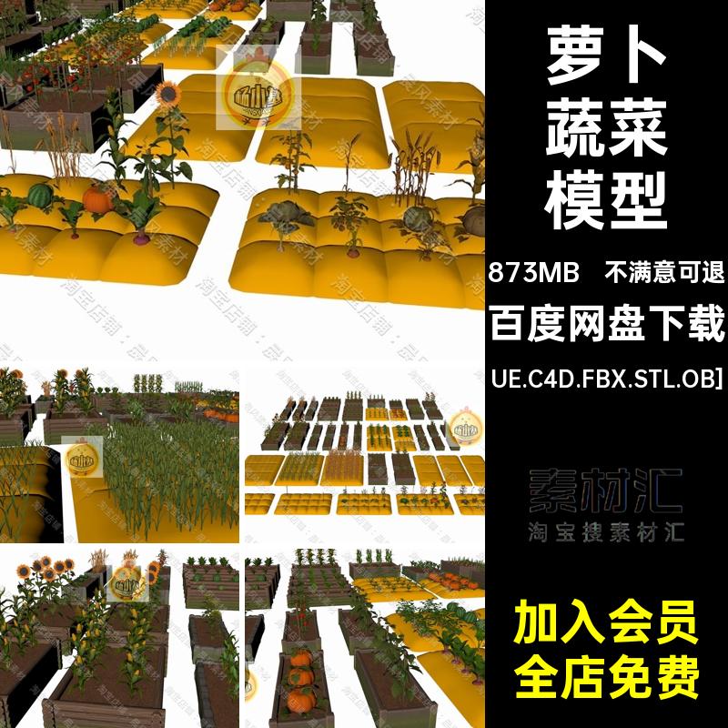 C4D FBX STL OBJ UE蔬菜西瓜包菜南瓜向日葵玉米萝卜生长过程模型