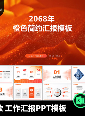 1款橙色简约年终工作总结工作汇报工作计划报告PPT模板设计素材