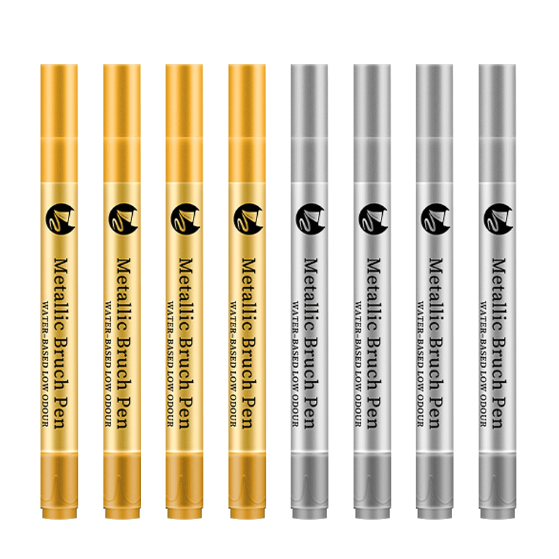 金属工艺软头笔金色细闪银色签到笔签名笔贺卡diy练字软头毛笔可加墨水高光油漆笔勾线笔绘画涂鸦笔防水补漆