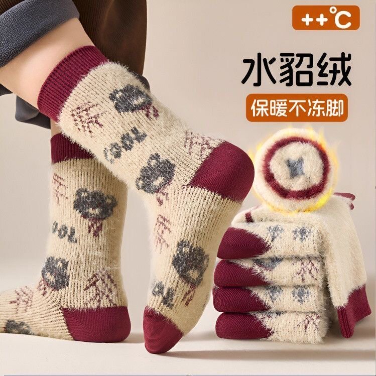 秋冬儿童中筒加绒加厚保暖袜