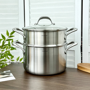 chockmen卓德铭18/10不锈钢五层钢24cm蒸锅汤锅炖锅6L直身无涂层