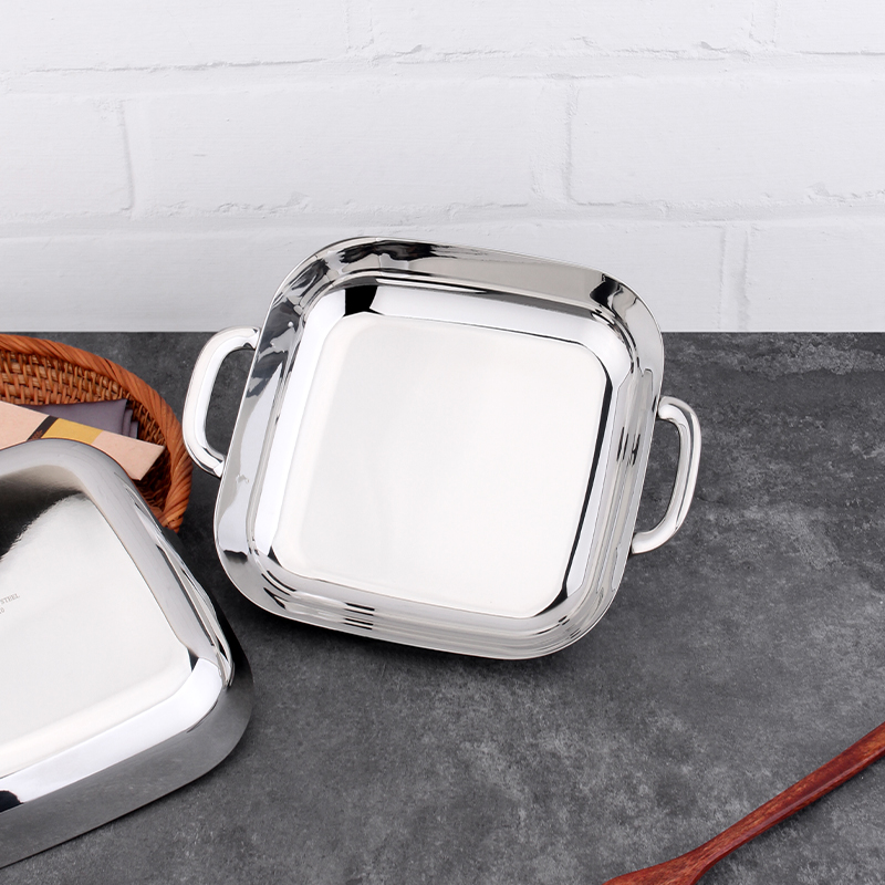 18/10不锈钢双耳盘子凉皮家用平底无耳镜光菜盘饭盘饺子盘煎锅盘