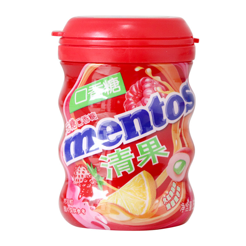 阿尔卑斯曼妥思清果夹心无糖口香糖酸柠红果味56g*2瓶装清新口气