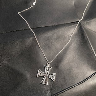从不睡觉 ERD风格复古双面十字造型做旧字母个性925银项链长款男