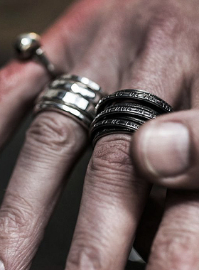 手工锤击纯银四素戒组合戒指