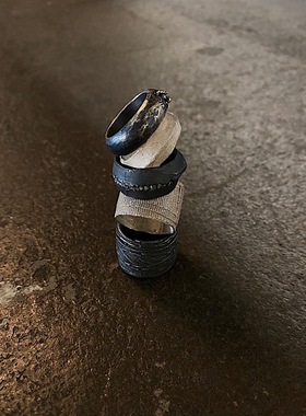 从不睡觉 独特暗黑DetaJ风格日本先锋发丝绷带纯925银多款式戒指