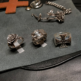 从不睡觉 ERD风格重工做旧玫瑰十字造型戒指复古925银小众指环