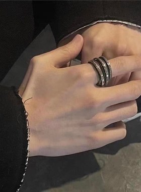 从不睡觉 慕尼黑纯925银MUNCHEN风齐柏林飞艇复古歌词弹力戒指环