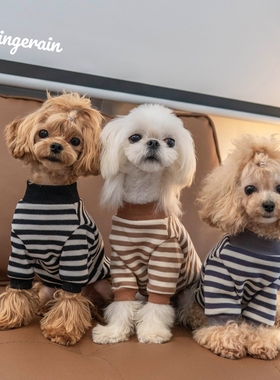 GINGERAIN 小型犬马尔济斯马尔泰迪衣服纯棉条纹套头卫衣打底衫