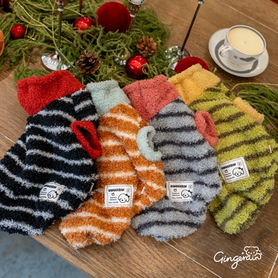 GINGERAIN 撞色条纹暖绒马甲背心约克夏马尔济斯衣服高领保暖卫衣